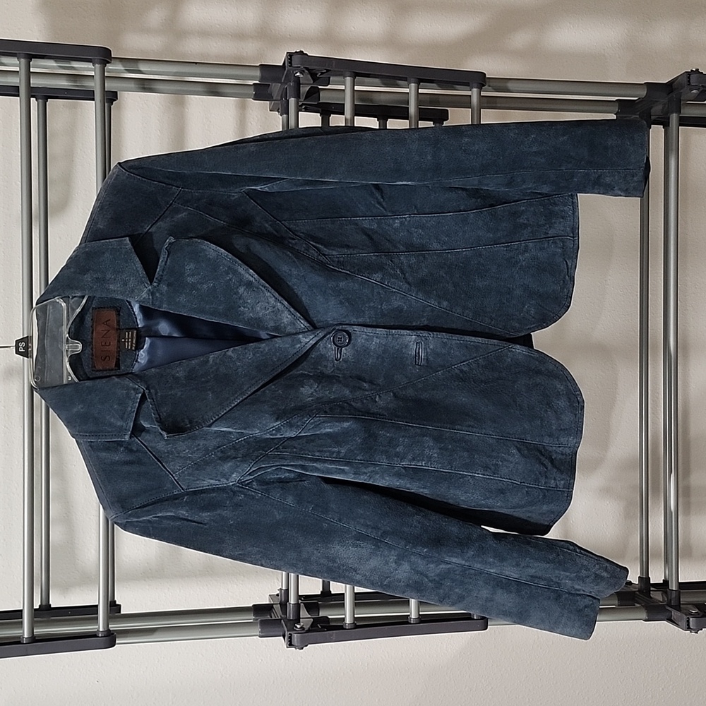 Vintage SIENA 100% Leather Women's blue jacket blazer size 8